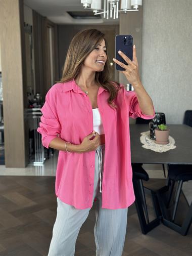 Pembe Tensel  Oversize Kadın Gömlek