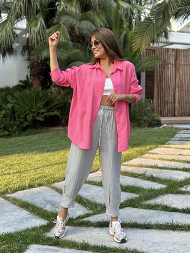 Pembe Tensel  Oversize Kadın Gömlek