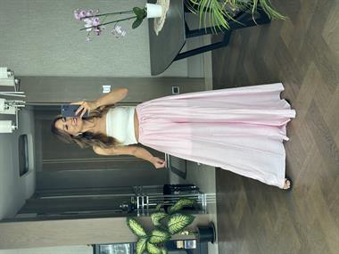 Pembe Ters Dikiş Parçalı Bağcıklı Geniş Paça Kadın Pantolon