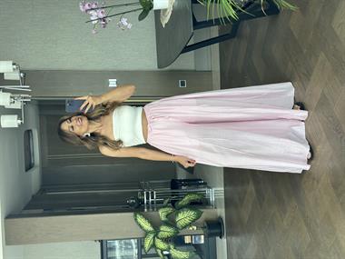 Pembe Ters Dikiş Parçalı Bağcıklı Geniş Paça Kadın Pantolon