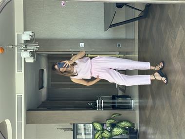 Pembe Bisiklet Yaka Sıfır Kol Bluz Pantolon Tnsl Alt Üst Takım