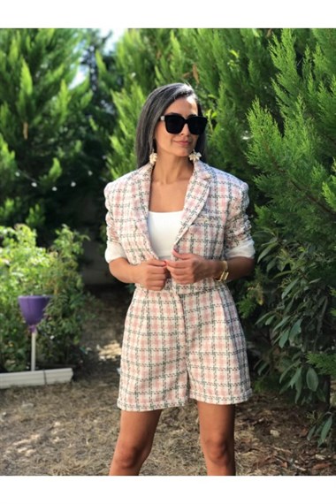 Pembe  Tüvit Ceket Şort Takım