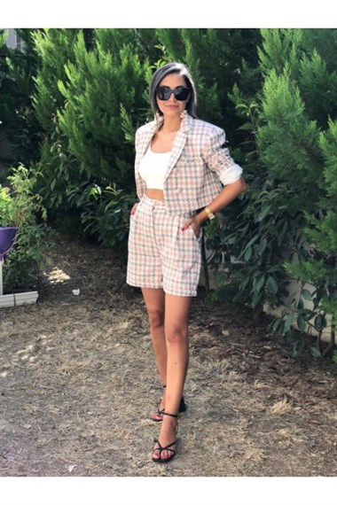 Pembe  Tüvit Ceket Şort Takım