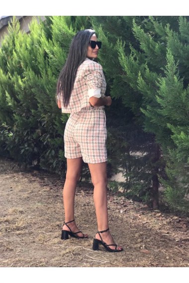 Pembe  Tüvit Ceket Şort Takım