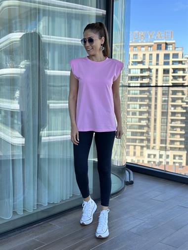 Pembe Vatkalı Basic Kadın T-Shirt