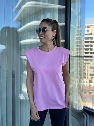 Pembe Vatkalı Basic Kadın T-Shirt