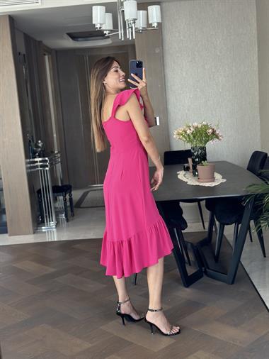 Fuşya Yaka Volanlı Aerobin Kadın Elbise