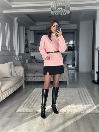 Pembe Yumoş Bisiklet Yaka Oversize Kadın Triko Kazak