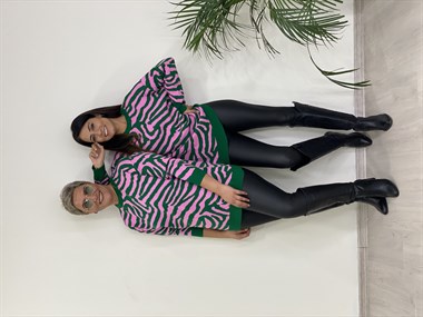 Pembe Zebra Desen Bisiklet Yaka Kadın Triko Kazak