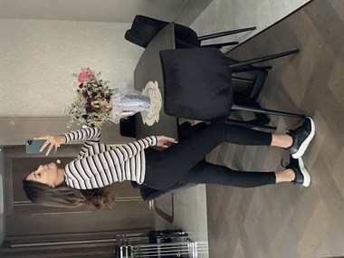 Pudra Gri Çizgili Bisiklet Yaka Kadın Bluz