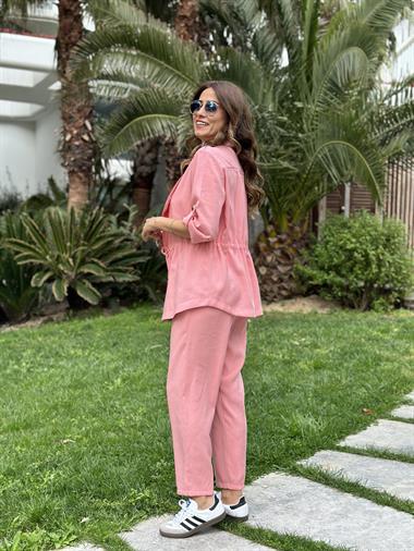 Pudra Orjinal Marka Bağcık Detay Şal Yaka Ceket Pantolon Kadın Alt Üst Takım