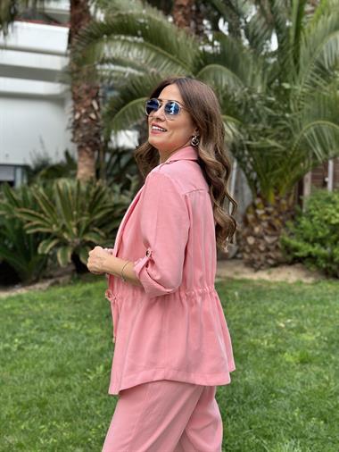 Pudra Orjinal Marka Bağcık Detay Şal Yaka Ceket Pantolon Kadın Alt Üst Takım