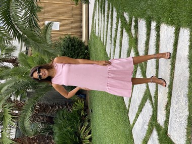 Pudra Sıfır Kol Eteği Volanlı Aerobin Kadın Elbise