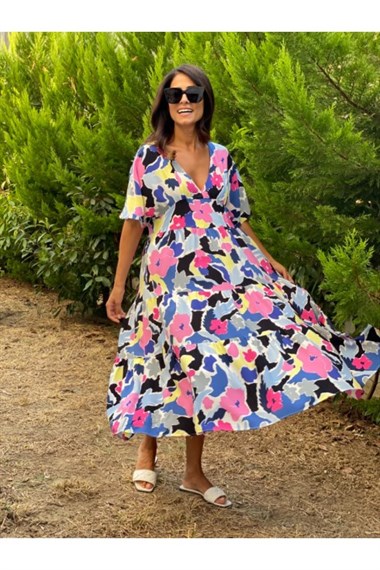 Renkli Yarasa Kol Elbise