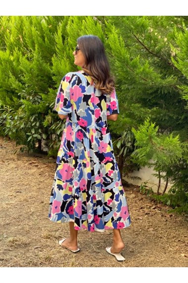 Renkli Yarasa Kol Elbise