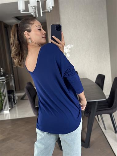 Saks Arkası V Önü Bisiklet Yaka Uzun Kol Kadın Bluz