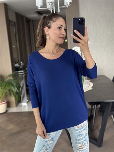 Saks Arkası V Önü Bisiklet Yaka Uzun Kol Kadın Bluz