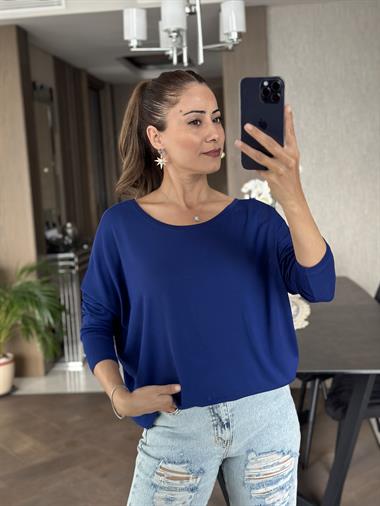 Saks Arkası V Önü Bisiklet Yaka Uzun Kol Kadın Bluz