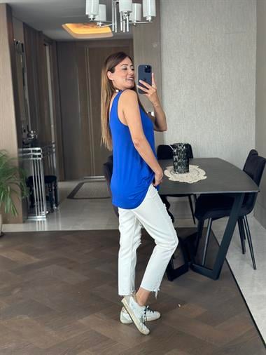 Saks Askılı Eteği Oval Oversize Kadın Bluz