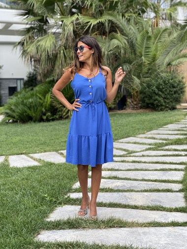 Saks Ayarlanabilir İp Askılı Önü Düğmeli  Aerobin Kadın Elbise