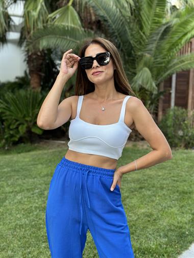 Saks Bel Bağcıklı  Paçası Pensli Keten Kadın Pantolon