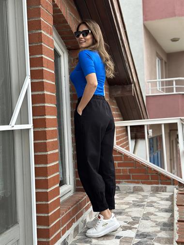 Saks Bisiklet Yaka Kısa Kol Yumoş Dokulu Kadın Body