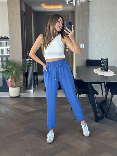 Saks Duble Paça Örgü Kemerli Tnsel Kadın Pantolon