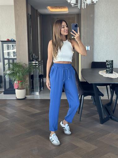 Saks Duble Paça Örgü Kemerli Tnsel Kadın Pantolon