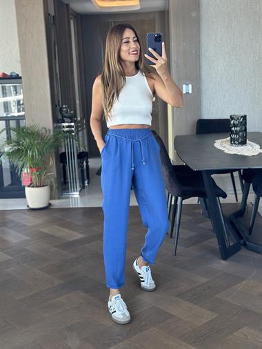 Saks Duble Paça Örgü Kemerli Tnsel Kadın Pantolon