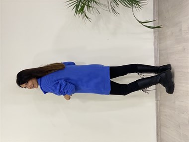 Saks Geniş Yaka Fermuarlı Triko Kadın Kazak