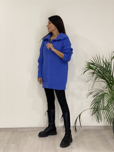 Saks Geniş Yaka Fermuarlı Triko Kadın Kazak