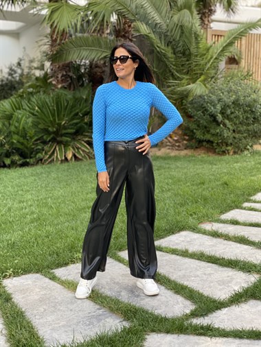 Saks Kabartma Desenli Kadın Kazak