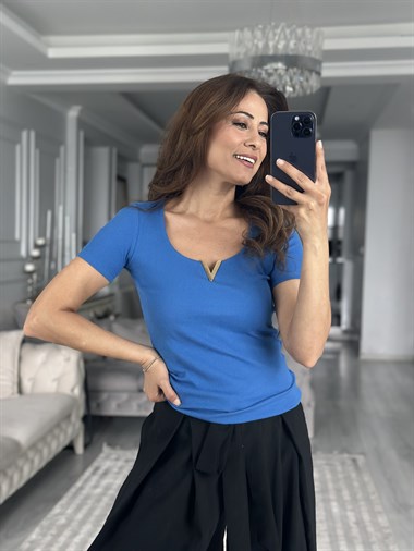 Saks Kısa Kol Gold V Demirli Kaşkorse Kadın Body