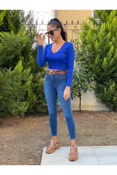 Saks Kısa Triko Bluz