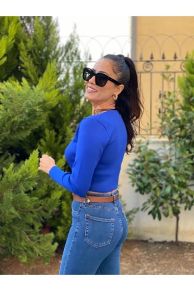 Saks Kısa Triko Bluz