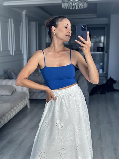 Saks Kuplu Lastik Askılı Kadın Body