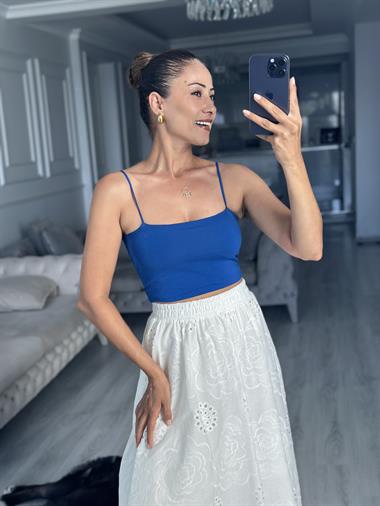 Saks Kuplu Lastik Askılı Kadın Body