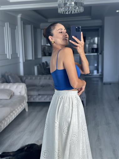 Saks Kuplu Lastik Askılı Kadın Body