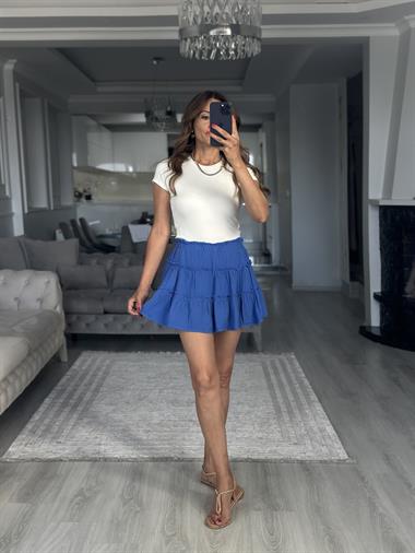 Saks Müslin Kumaş İçi Şortlu Kadın Mini Etek