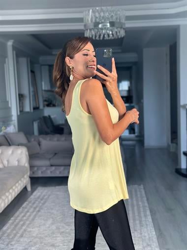 Sarı Askılı Eteği Oval Oversize Kadın Bluz