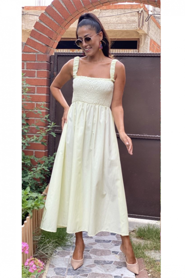 Sarı Askılı Gipeli Elbise