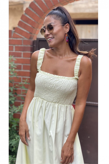 Sarı Askılı Gipeli Elbise