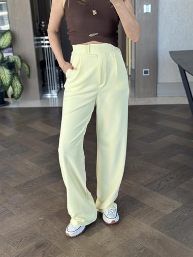 Sarı Beli Cırtlı Likralı Krep Palazzo Kadın Pantolon