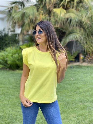 Sarı Bisiklet Yaka Vatkalı Kadın T-Shirt