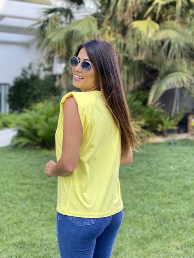 Sarı Bisiklet Yaka Vatkalı Kadın T-Shirt