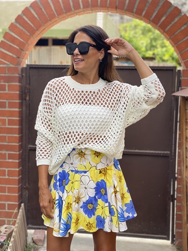 Sarı Çiçekli Şortlu Kadın Etek