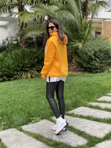 Sarı Kapüşonlu Los Angeles Baskılı Kadın Sweatshirt