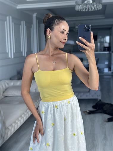 Sarı Kuplu Lastik Askılı Kadın Body