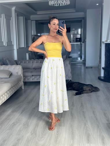 Sarı Kuplu Lastik Askılı Kadın Body