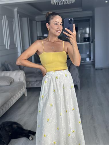 Sarı Kuplu Lastik Askılı Kadın Body